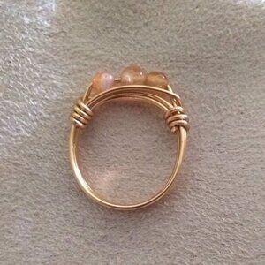 Apricot + Pale Tangerine Agate ~ Beaded Gemstone Rings - Handmade Sz 5.75 + 6